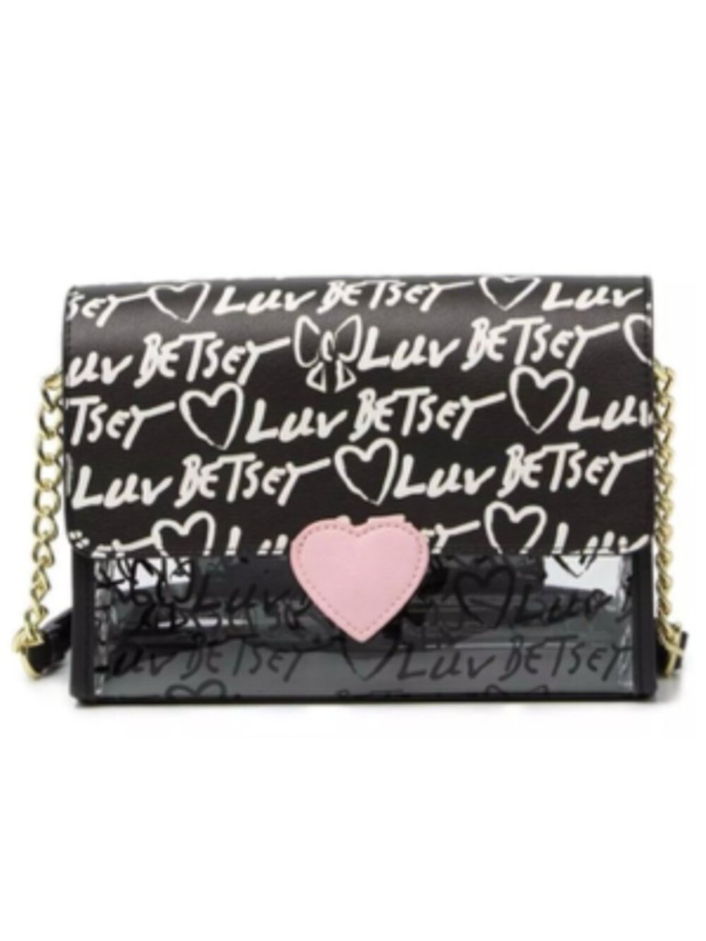 LUV Betsey by Betsey Johnson Designer Crossbody Bag Clear Black All Over‎ Print